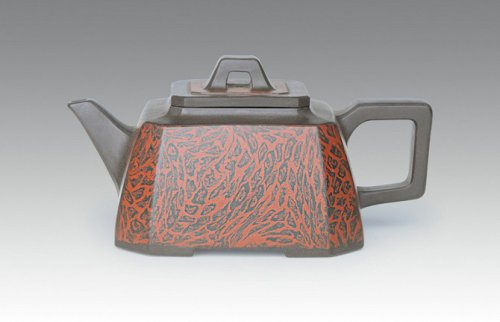 陈洪平紫砂壶 犀皮四方壶 青灰泥