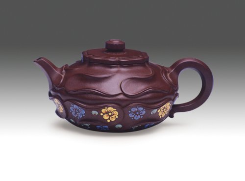 陈洪平紫砂壶 风卷葵-加彩 原矿紫泥
