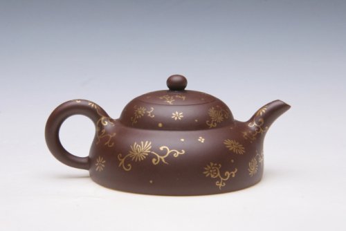 陈洪平紫砂壶 描金笠帽壶 原矿紫泥