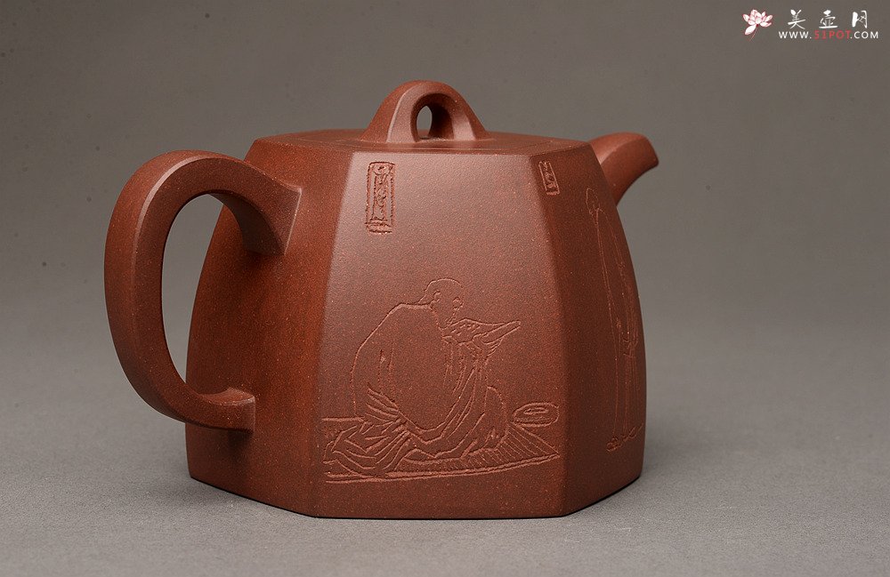 紫砂壶图片：高雅厚稳 全手六方秦权 强强联合 国高工陈宏林装饰 - 美壶网