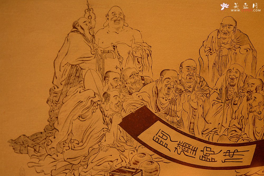 紫砂壶图片：谭华斌精心装饰 十八罗汉 壁画 送礼自珍佳作 - 美壶网