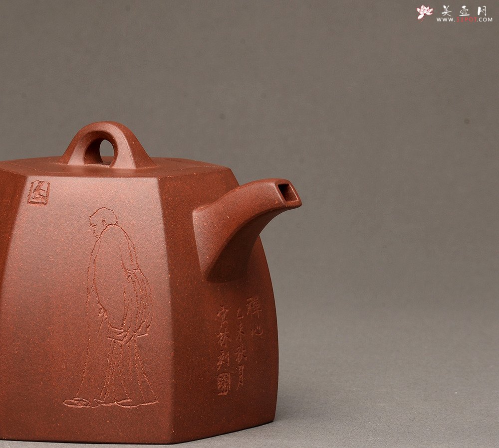 紫砂壶图片：高雅厚稳 全手六方秦权 强强联合 国高工陈宏林装饰 - 美壶网