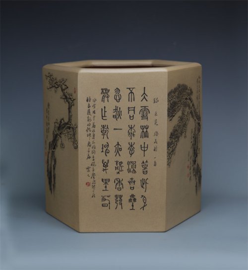 鲍志强紫砂壶 六方笔筒之一 老段泥