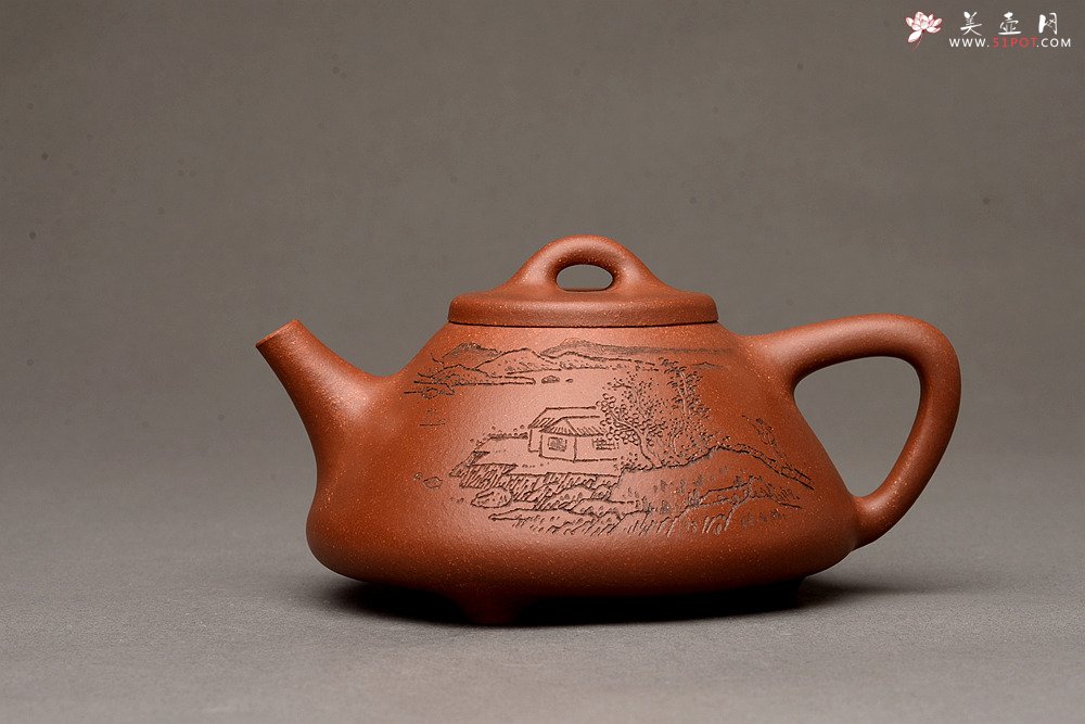 紫砂壶图片：张听刚装饰 精品紫泥调砂 周斌全手子冶石瓢 精工 - 美壶网