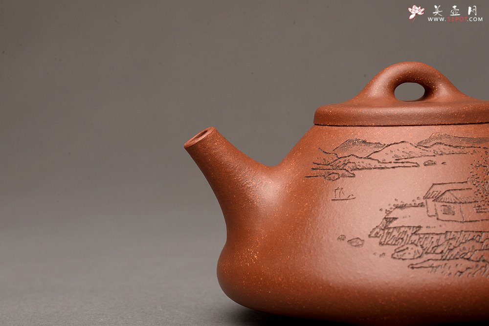 紫砂壶图片：张听刚装饰 精品紫泥调砂 周斌全手子冶石瓢 精工 - 美壶网