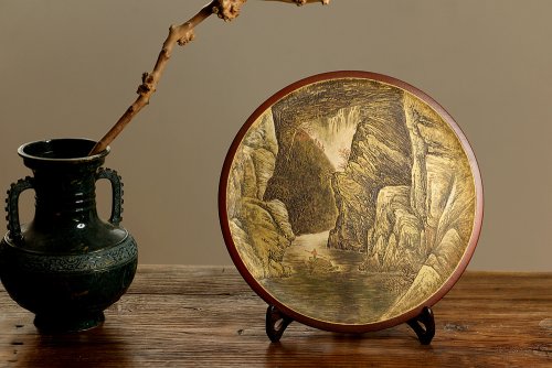 张听钢紫砂壶 张听刚新意装饰 山水挂盘 紫砂着色 韵味十足 精品~ 