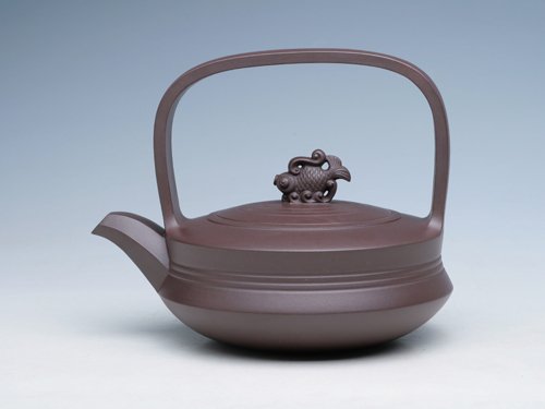 范建中紫砂壶 鱼乐提梁 原矿紫泥