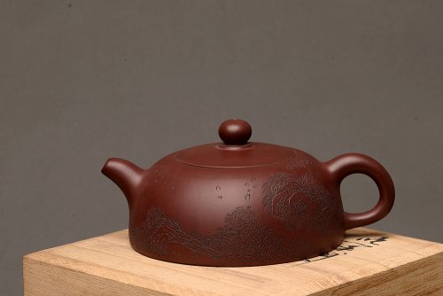 李彦雄紫砂壶  优质底料 李彦雄通景山水 全手小半月 古体山水 原矿底槽清