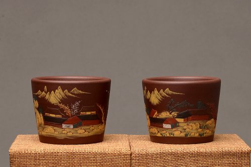 美壶定制紫砂壶 美壶定制 主人杯 泥绘通景山水 古朴雅致 