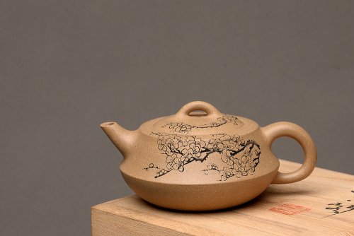 钱伟刚紫砂壶 文气之作 扁础 原矿段泥