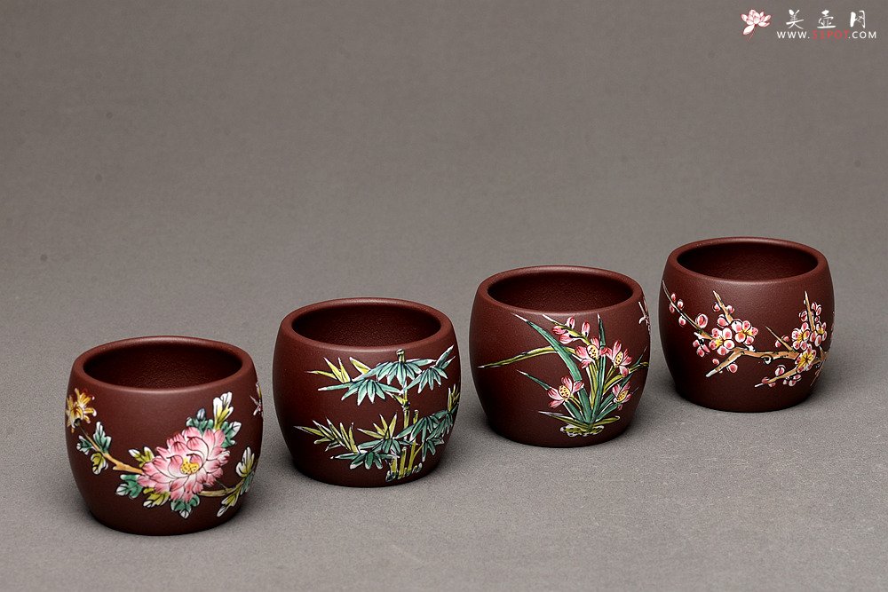 紫砂壶图片：美壶特惠 梅兰竹菊点彩一套精致品茗杯 自用送礼佳品 - 美壶网