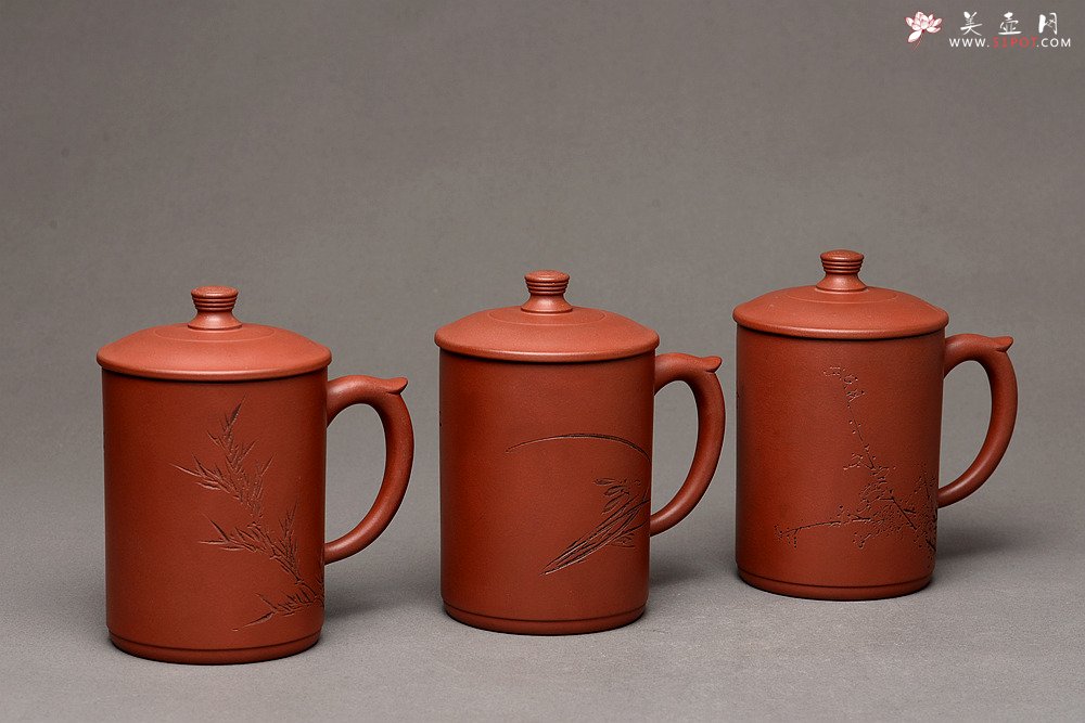 紫砂壶图片：格调雅玩 陆轶舟老师精刻~梅 兰 竹 好料盖杯  - 美壶网