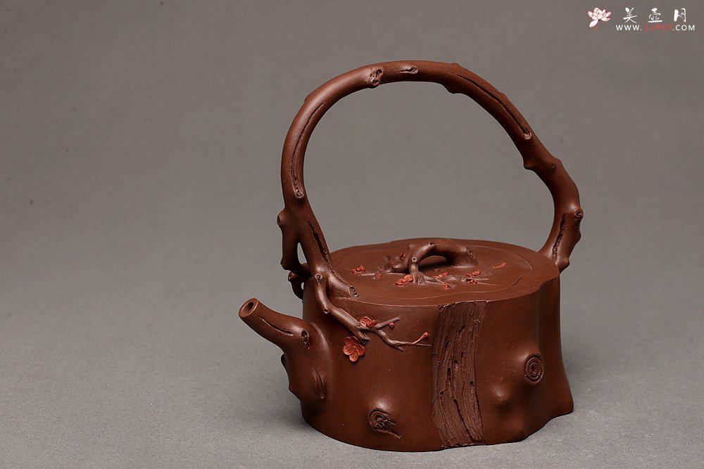 紫砂壶图片：单志萍老师新品 精品全手提梁梅桩 难度大 立体梅花~精神喜庆 - 美壶网