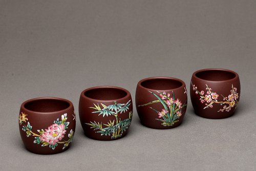 美壶定制紫砂壶 美壶特惠 梅兰竹菊点彩一套精致品茗杯 自用送礼佳品 原矿紫泥