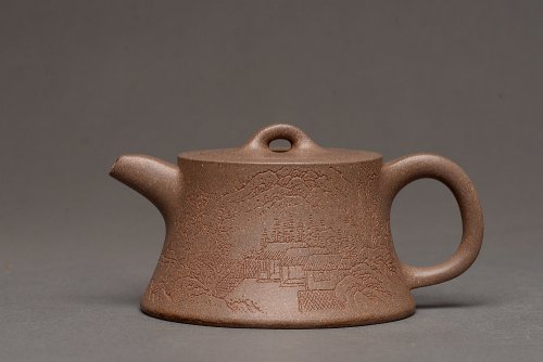 张听钢紫砂壶 张听刚精心装饰 古朴之味 文气佳品 全手柱础 青灰泥