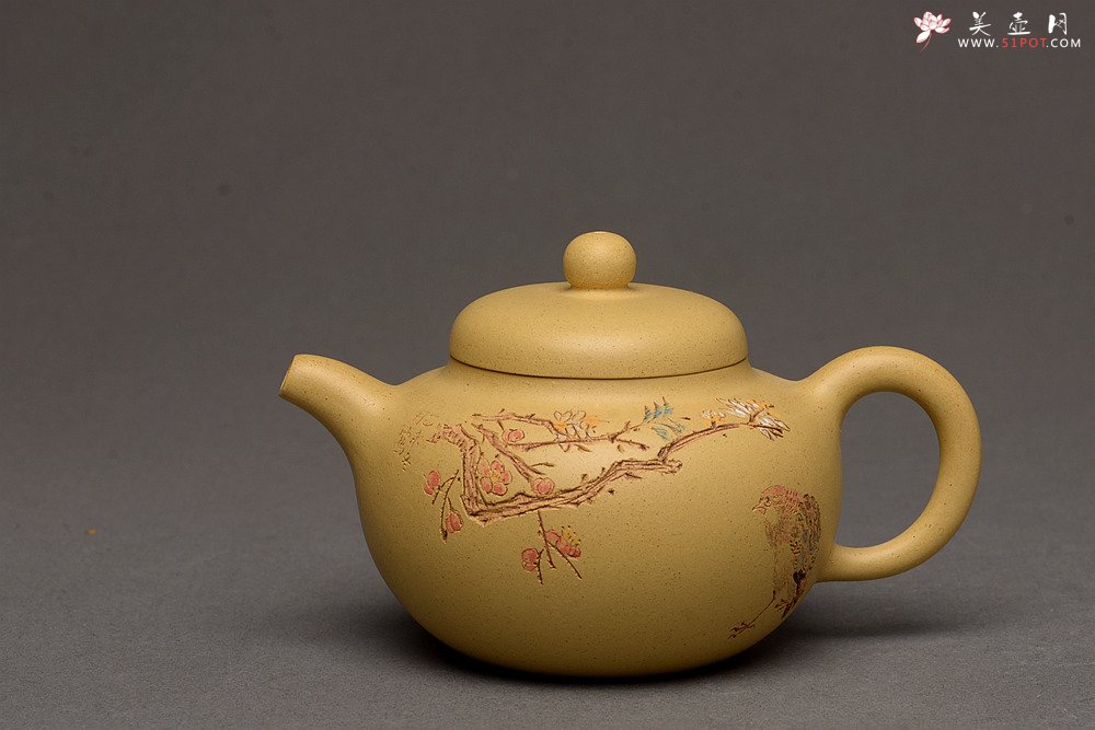 紫砂壶图片：此壶小巧文气 圆润饱满 实用有趣 本山绿圆珠  - 美壶网