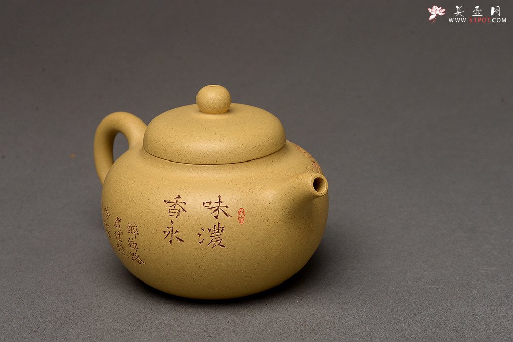紫砂壶图片：此壶小巧文气 圆润饱满 实用有趣 本山绿圆珠  - 美壶网