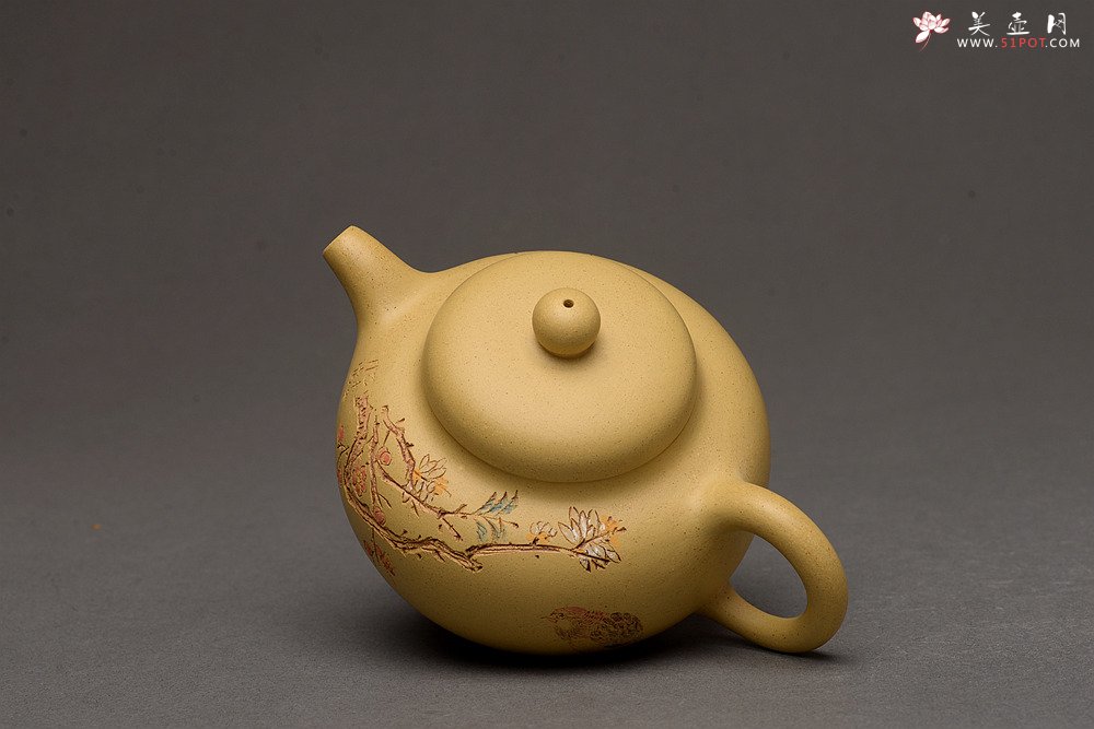 紫砂壶图片：此壶小巧文气 圆润饱满 实用有趣 本山绿圆珠  - 美壶网