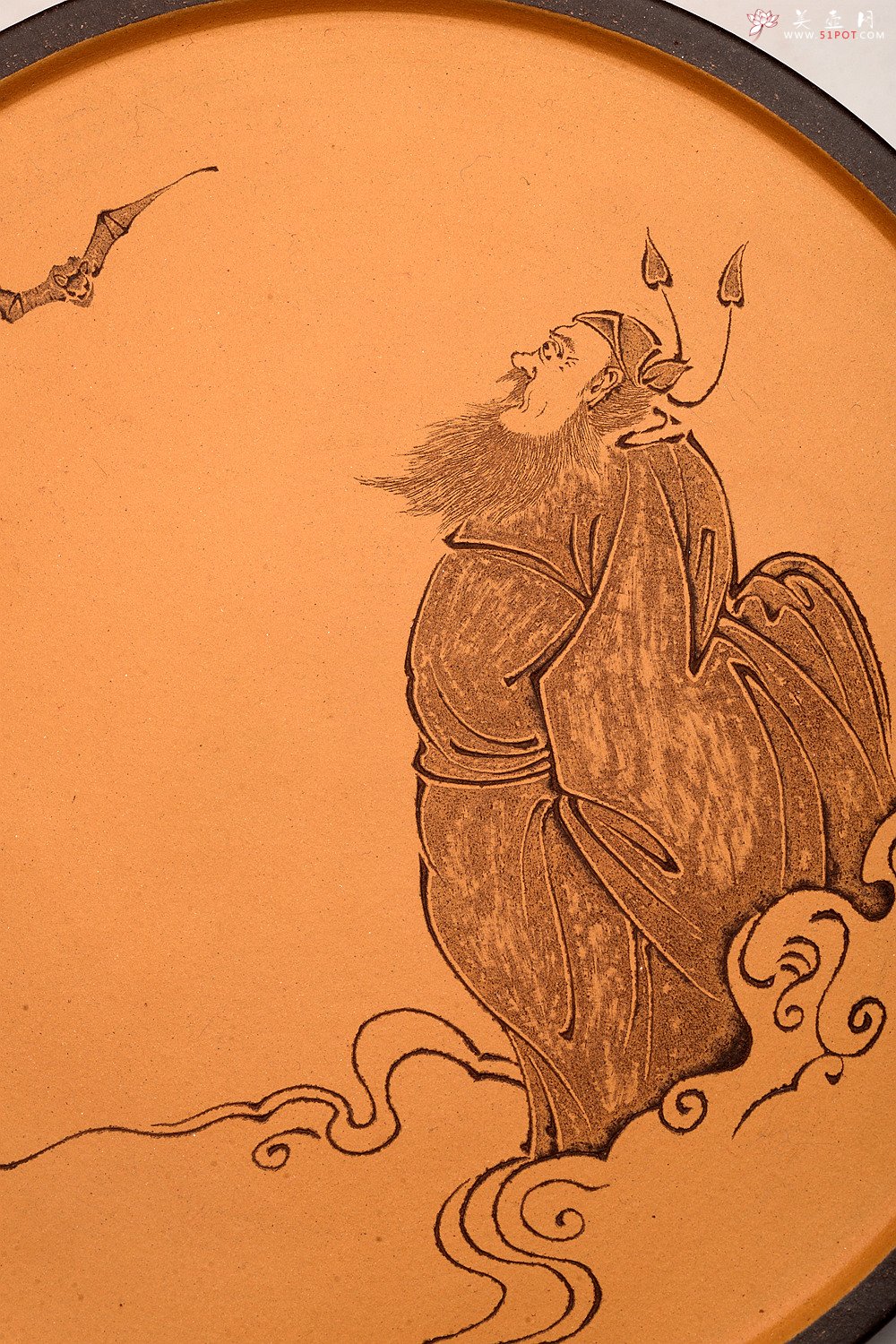 紫砂壶图片：美壶特惠 游心堂主人精刻 文气工笔罗汉系列 干泡台 文盘 送礼自玩佳品 - 美壶网