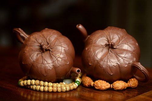 顾正芳紫砂壶 顾正芳丙申全手作品  经典代表作 南瓜一对 原矿紫泥