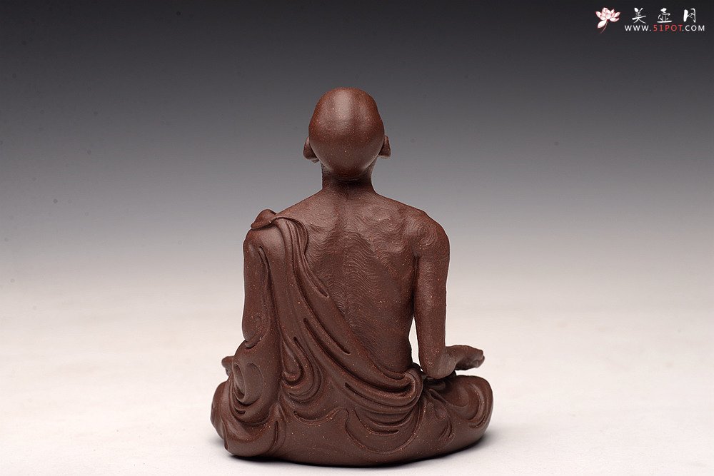 紫砂壶图片：廖生塔手工雕塑  静~ 沐心罗汉 做工精细  - 美壶网