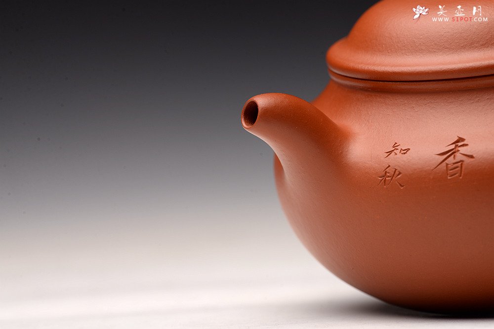 紫砂壶图片：敦厚耐品  大莲子 精品朱泥 传统实用器型 知秋双刀装饰 - 美壶网