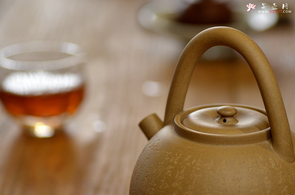 紫砂壶图片：淞庐作品 雅致文气 煮茶品茗~全手心经提梁 - 美壶网