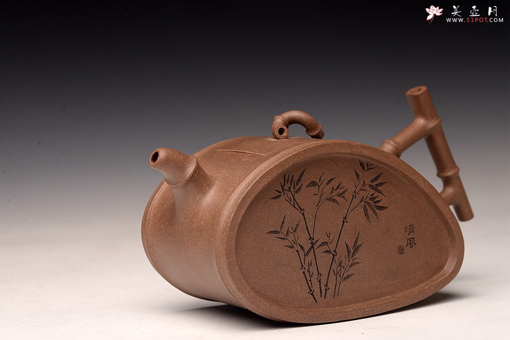 紫砂壶图片：耿其群创意新作 个性演绎 别具意趣  全手清风竹段  - 美壶网