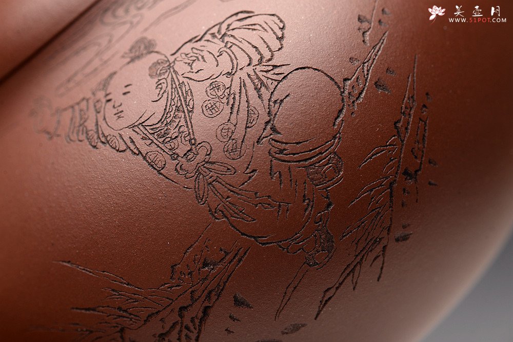 紫砂壶图片：张云熙精品之作 富有逸趣 传统器形 饱满可人 童子接福 茄瓜 - 美壶网