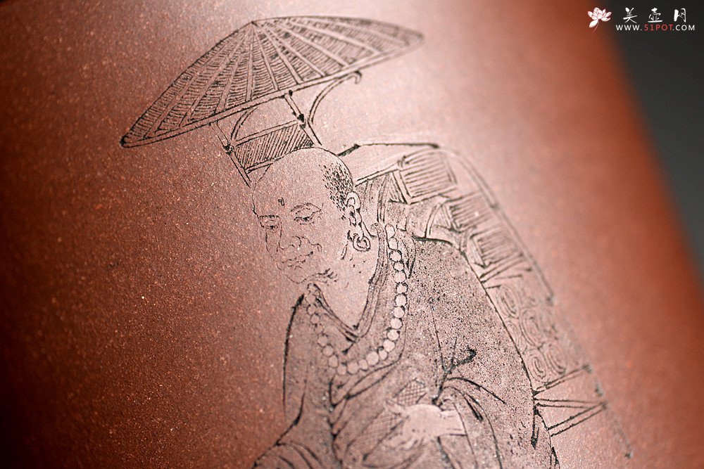 紫砂壶图片：游心堂主人精刻笔筒 刀法细腻 文房雅器 罗汉/玄奘西行 - 美壶网