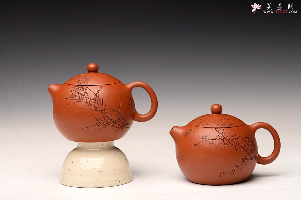 紫砂壶图片：传统经典 娇艳小巧 徐亚春全手西施  陆轶舟老师装饰 梅竹双清 - 美壶网