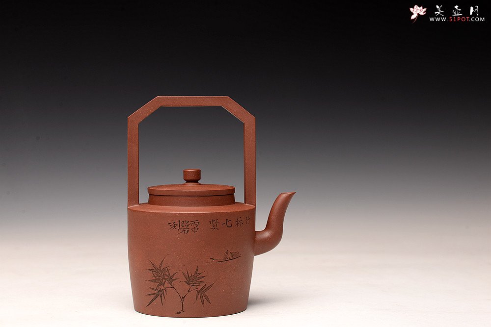 紫砂壶图片：詹黎明丙申秋全手新作 贤提 颇具难度 高路精刻 挺拔 - 美壶网