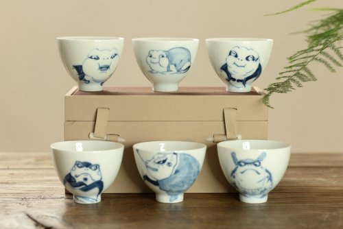 美壶定制紫砂壶 大生（姜寅）玩瓷 青花龍系列 趣味十足 ~ 品茗对杯 送礼自藏均佳 