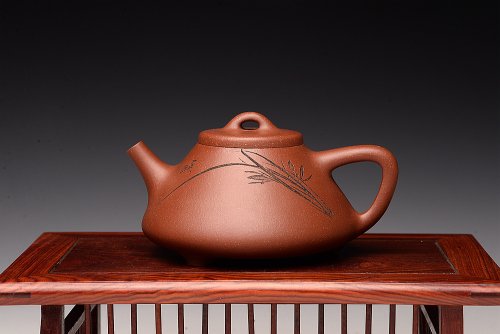 周路健紫砂壶 优质降坡泥 周路健全手近作  陆轶舟刻绘 耐品实用子冶石瓢  挺拔 原矿降坡泥