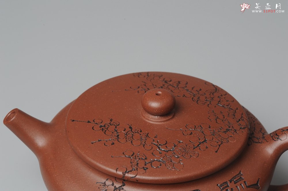 紫砂壶图片：刘华徒弟生益刻绘 全手工桑扁 - 美壶网