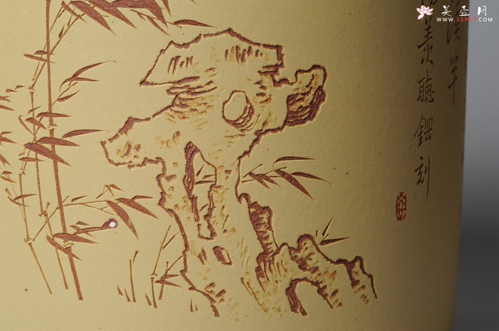 紫砂壶图片：素雅 文气 有兰有竹 笔筒 功力精湛 - 美壶网