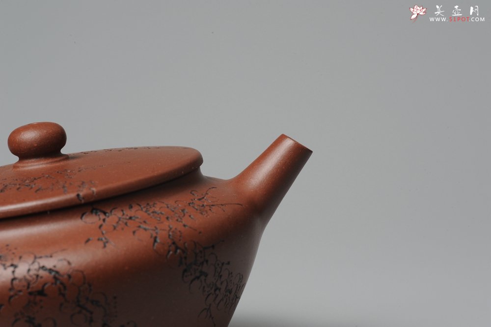 紫砂壶图片：刘华徒弟生益刻绘 全手工桑扁 - 美壶网