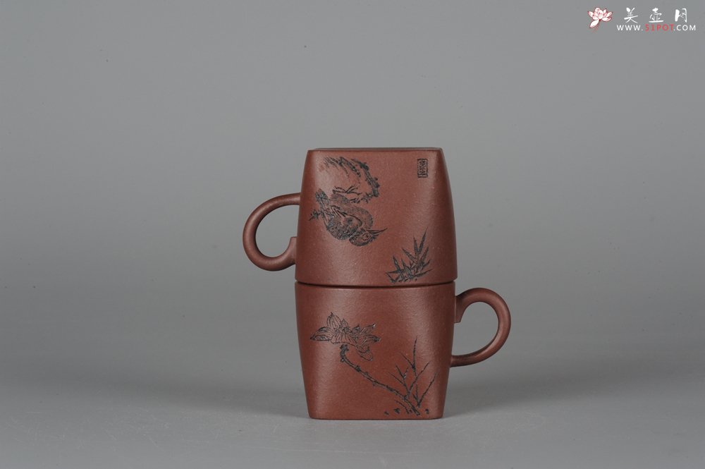 紫砂壶图片：全手工舍得套组 采用优质龙血砂泥料 助工袁德波精心装饰花鸟 - 美壶网