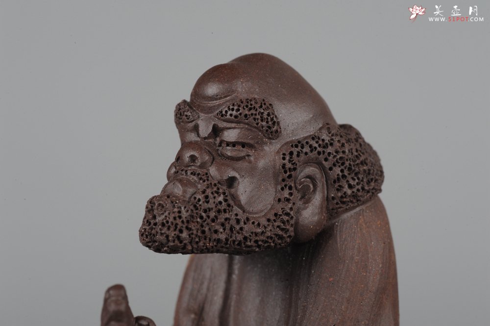 紫砂壶图片：精品小号树桩达摩茶宠摆件 神态生动  - 美壶网