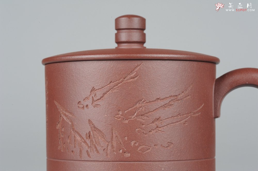 紫砂壶图片：美杯特惠精品紫砂盖杯 篆刻家张志伟教授装饰  - 美壶网