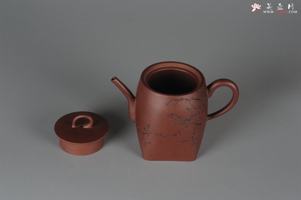 紫砂壶图片：全手工舍得套组 采用优质龙血砂泥料 助工袁德波精心装饰花鸟 - 美壶网