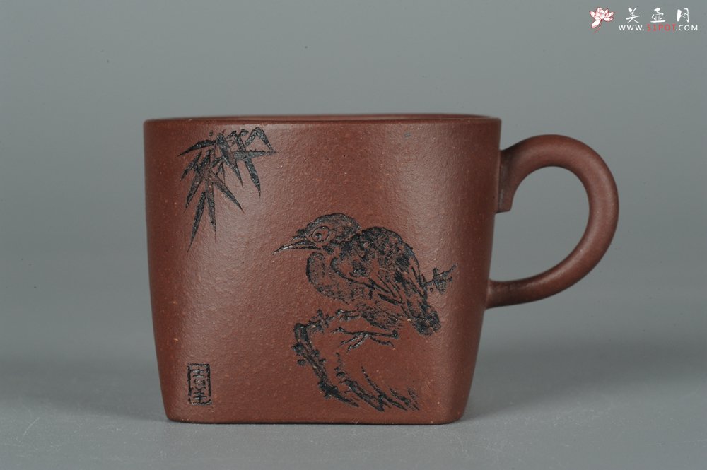 紫砂壶图片：全手工舍得套组 采用优质龙血砂泥料 助工袁德波精心装饰花鸟 - 美壶网