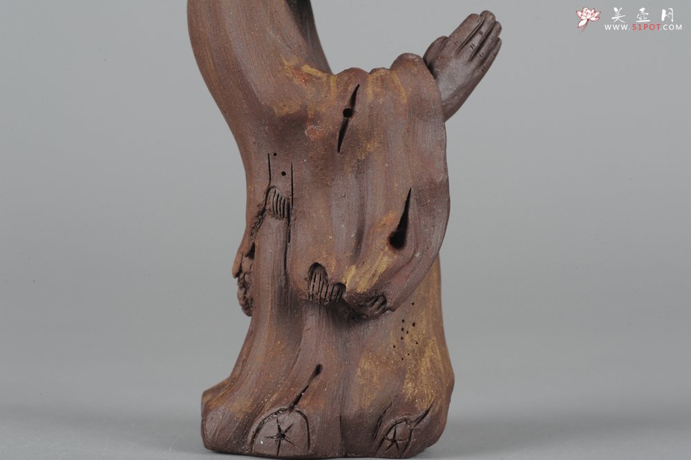 紫砂壶图片：精品小号树桩达摩茶宠摆件 神态生动  - 美壶网