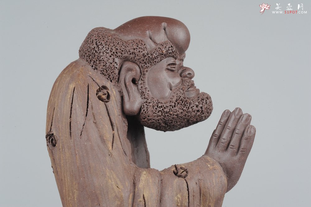 紫砂壶图片：大号树桩达摩 神态生动 精致茶宠 - 美壶网