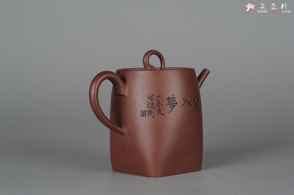 紫砂壶图片：全手工舍得套组 采用优质龙血砂泥料 助工袁德波精心装饰花鸟 - 美壶网