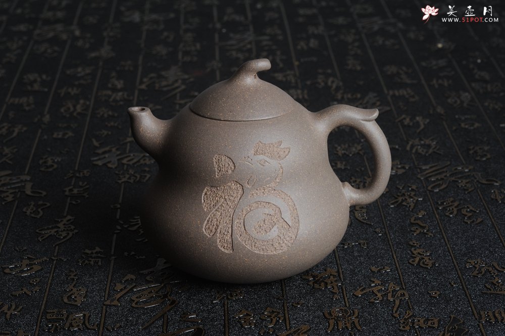 紫砂壶图片：美壶特惠 优质青灰段泥葫芦福禄壶 - 美壶网