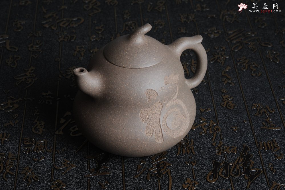 紫砂壶图片：美壶特惠 优质青灰段泥葫芦福禄壶 - 美壶网