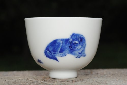 古月山房紫砂壶 生肖狗 景德镇全手工手绘青花主人杯  