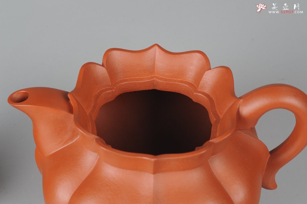 紫砂壶图片：优质小红泥莲花僧帽 线条干净利落 - 美壶网