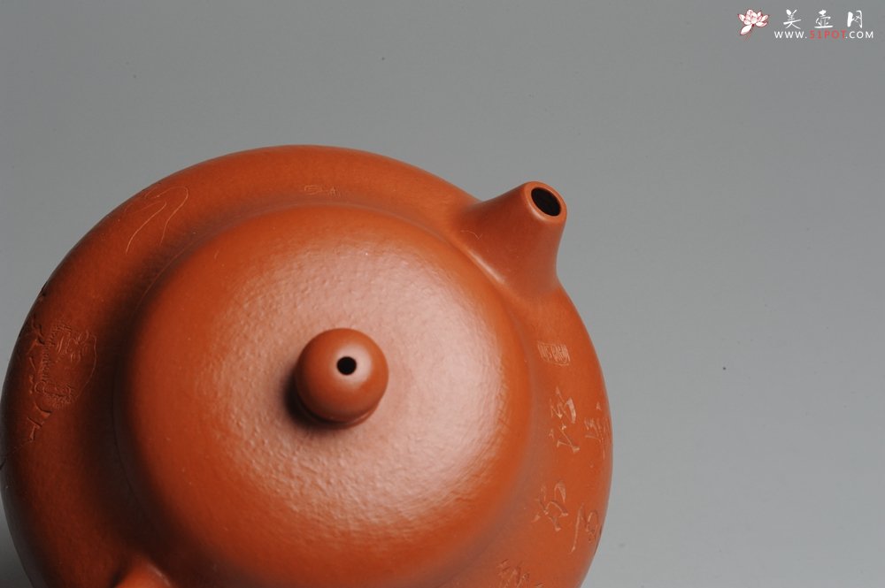 紫砂壶图片：优质赵庄朱泥全手工文旦 方健双刀文气装饰 - 美壶网